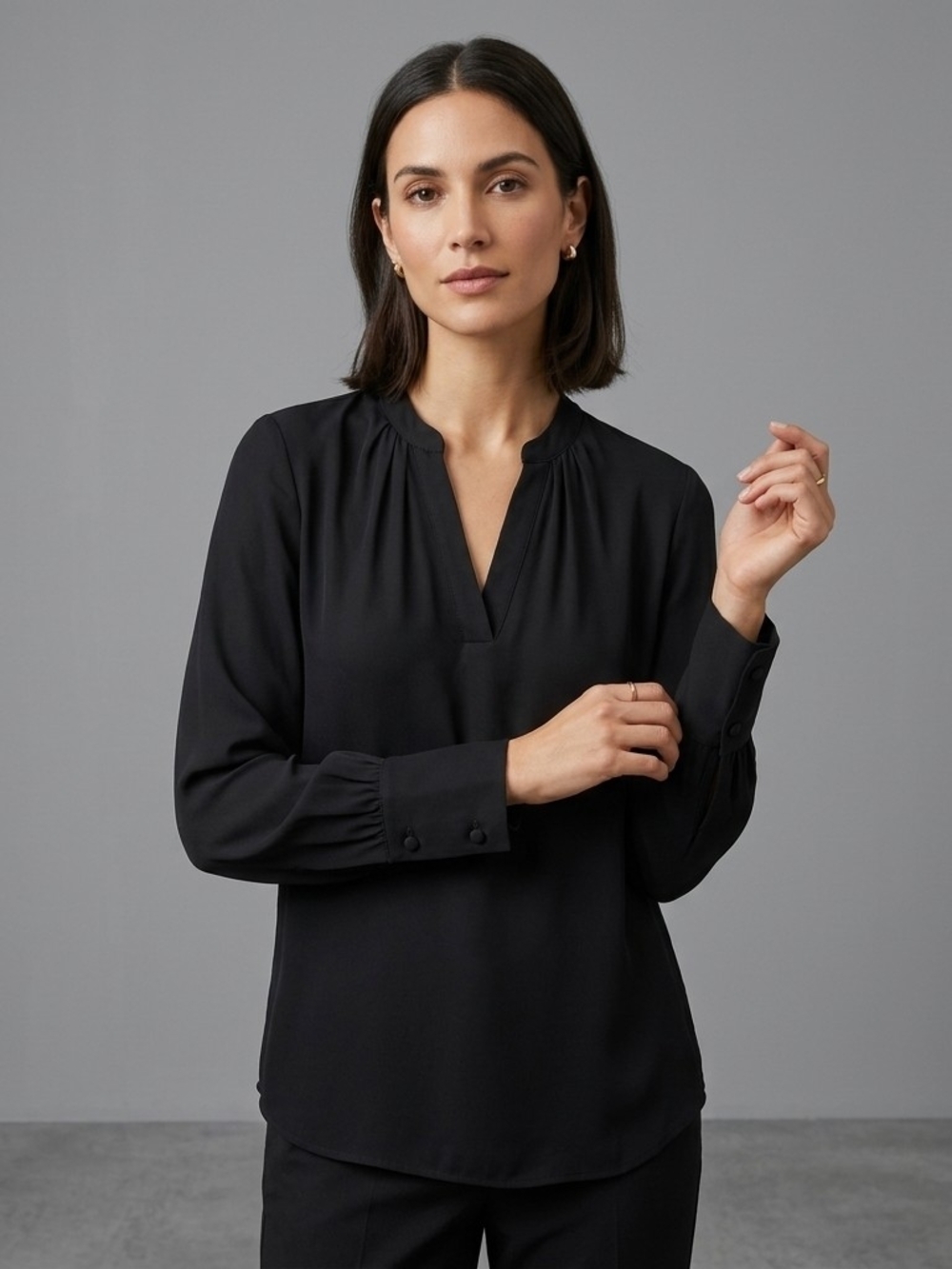 Nili Lotan Womens Small Silk Long Sleeve Blouse Black Classic Designer